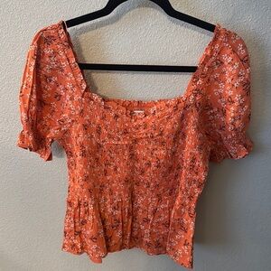 Floral Orange Smocked Women's Top